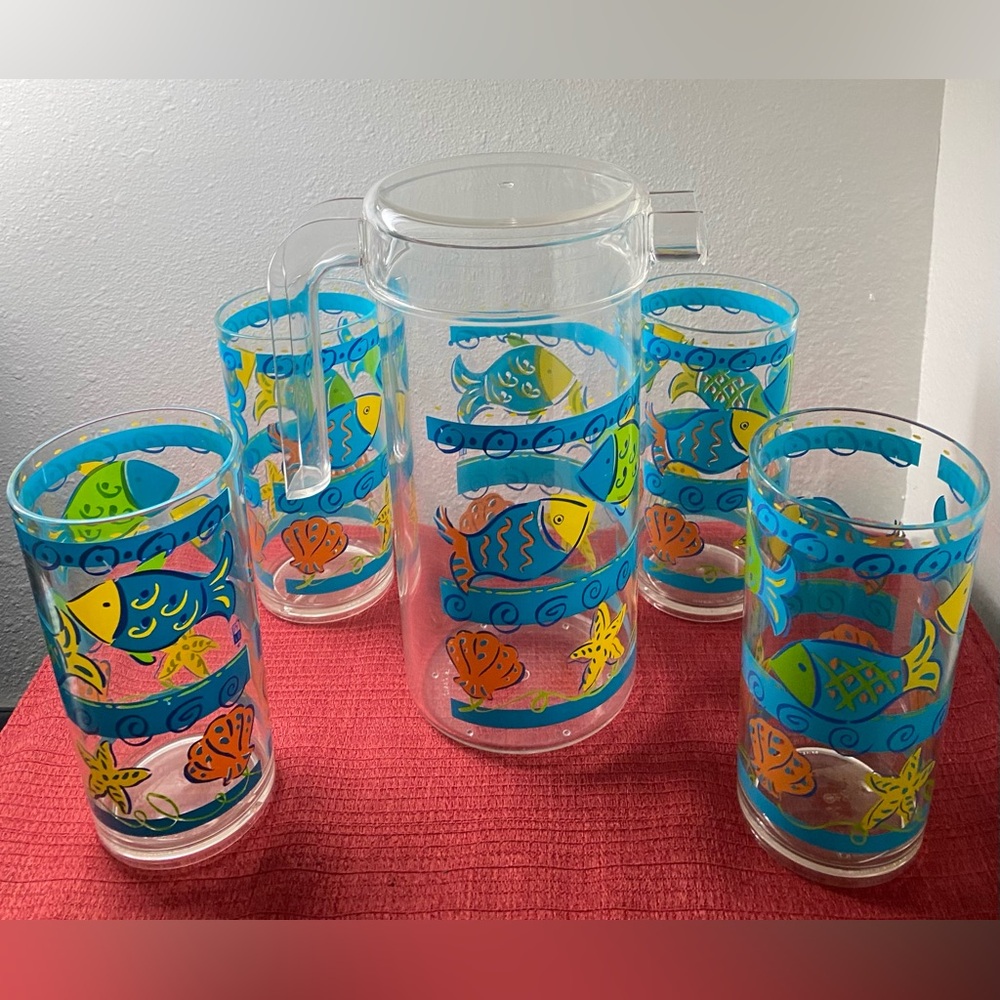 VINTAGE PRECISION CRAFT PITCHER AND MATCHING TUMBLERS